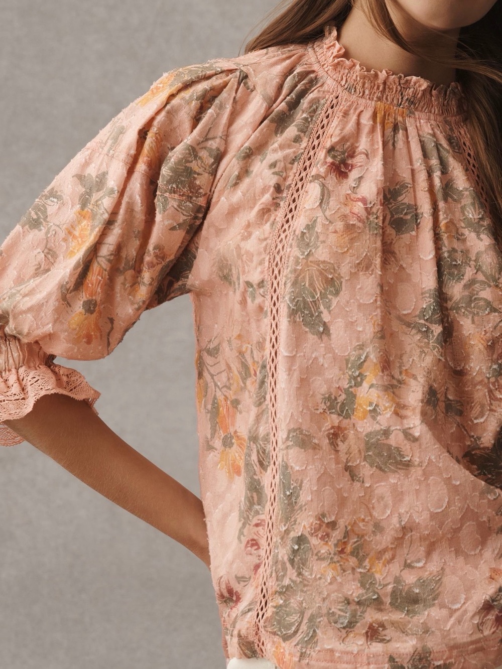 Pilcro Dusty Rose Floral Puff Sleeve Blouse - Picture 3 of 7